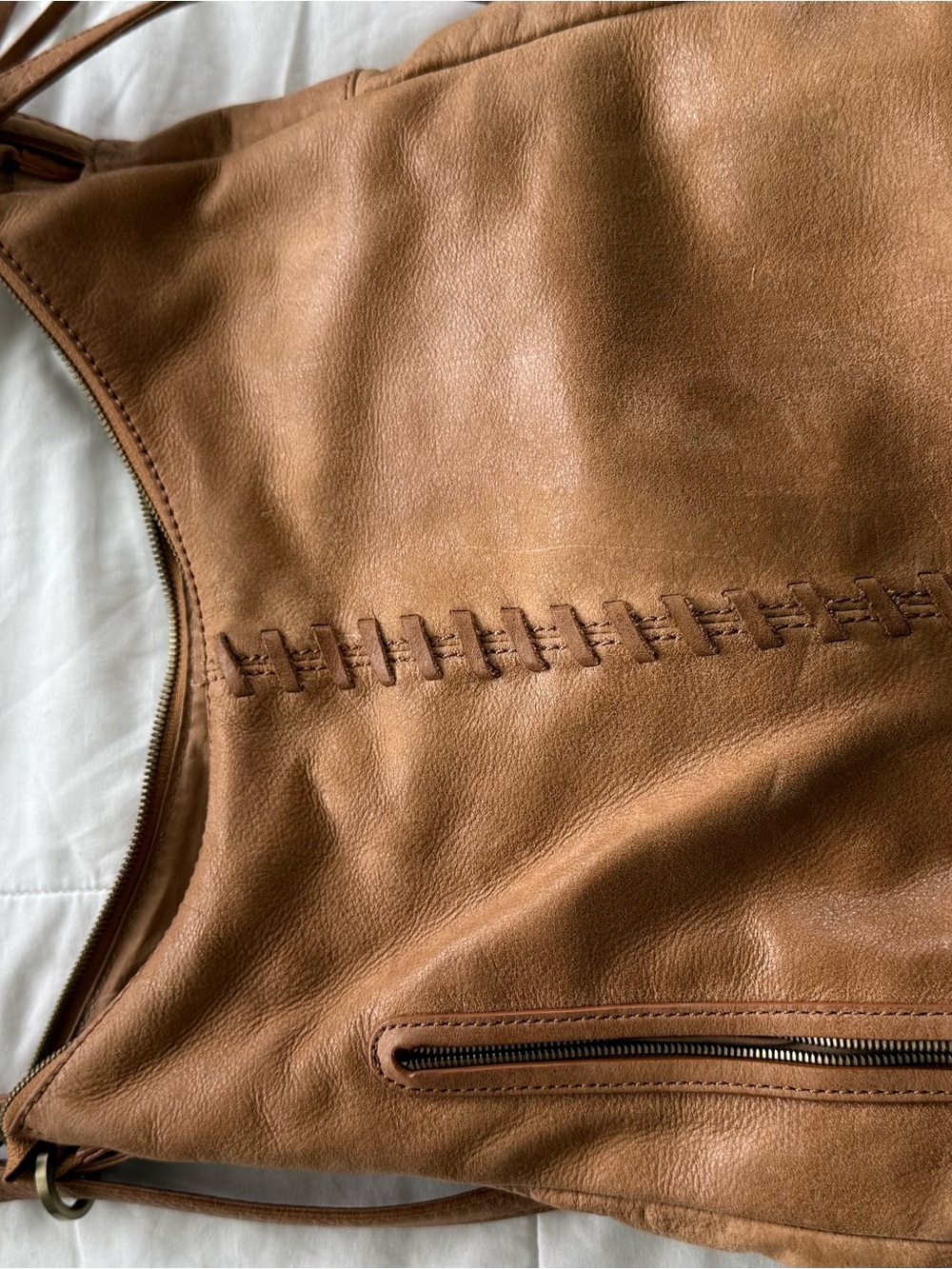 HOBO Cognac Tan Leather Hobo Bag with Whipstitch Detail